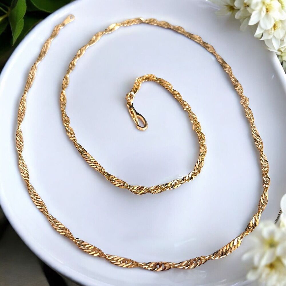 Gold Tone Necklace Long Twisted 14KGP Layering - 12D